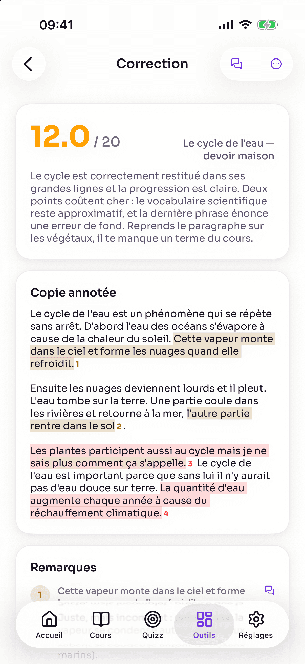 Copie corrigée, notée et annotée